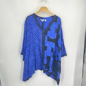 Lyng Blue black Boho top Sz 2X Lagenlook artsy tunic